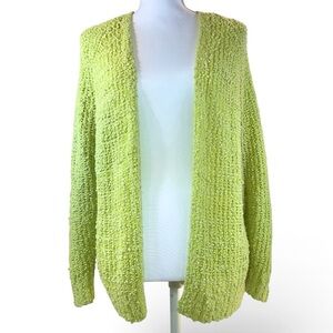 Ransom Bright Neon Lime Green Women's Cardigan Knit Sweater SMALL